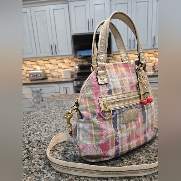 Coach Poppy Daisy Multicolor Madras Plaid Crossbody - Picture 6 of 16